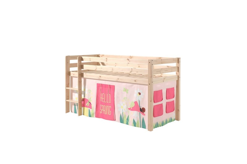 Halvhøj seng med gardin Pino Forår Naturlig, Naturlig, Uden rutsjebane, Uden tunnel, Uden lommer - Naturlig, Naturlig, Uden rutsjebane, Uden tunnel, Uden lommer - Møbler - Børnemøbler - Børneseng & juniorseng - Højseng børn