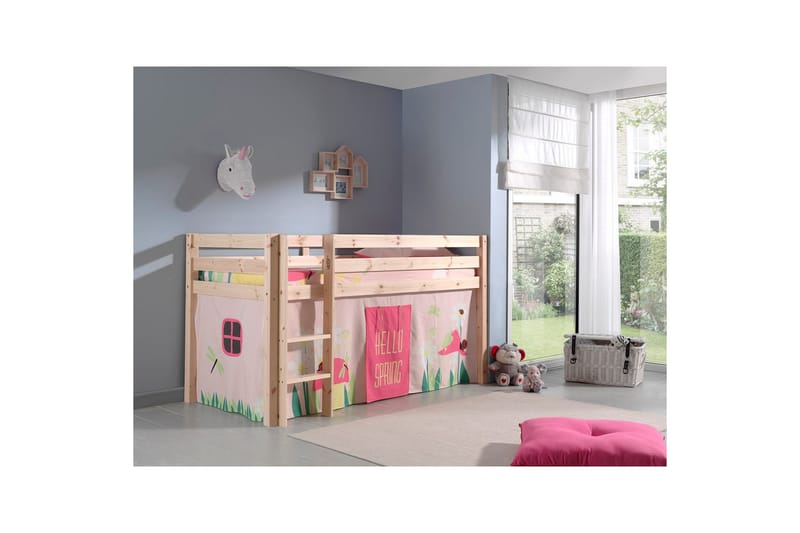 Halvhøj seng med gardin Pino Forår Naturlig, Naturlig, Uden rutsjebane, Uden tunnel, Uden lommer - Naturlig, Naturlig, Uden rutsjebane, Uden tunnel, Uden lommer - Møbler - Børnemøbler - Børneseng & juniorseng - Højseng børn