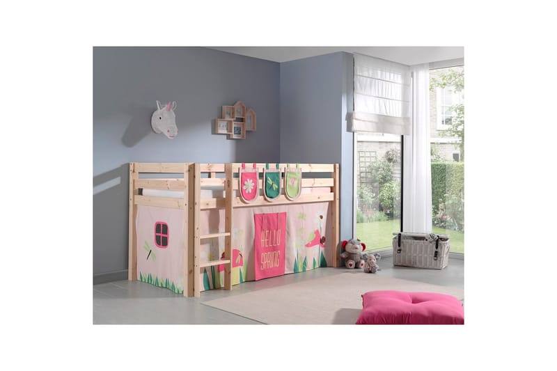 Halvhøj seng med gardin Pino Forår Naturlig, Naturlig, Uden rutsjebane, Uden tunnel, 3 - Naturlig, Naturlig, Uden rutsjebane, Uden tunnel, 3 - Møbler - Børnemøbler - Børneseng & juniorseng - Højseng børn