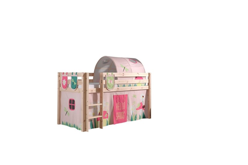 Halvhøj seng med gardin Pino Forår Naturlig, Naturlig, Uden rutsjebane, Forår, Fjeder, 3 - Naturlig, Naturlig, Uden rutsjebane, Forår, Fjeder, 3 - Møbler - Børnemøbler - Børneseng & juniorseng - Højseng børn