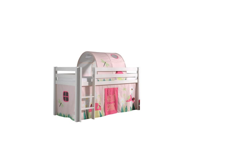 Halvhøj seng med gardin Pino Forår Hvid, Hvid, Uden rutsjebane, Forår, Fjeder, Uden lommer, Hvid, Hvid, Uden rutsjebane, Forår, Fjeder, Uden lommer