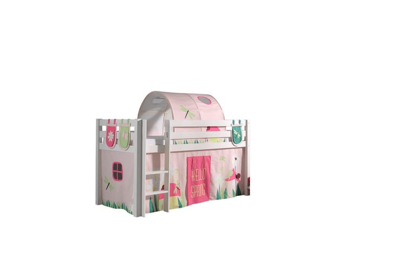 Halvhøj seng med gardin Pino Forår Hvid, Hvid, Uden rutsjebane, Forår, Fjeder, 3, Hvid, Hvid, Uden rutsjebane, Forår, Fjeder, 3