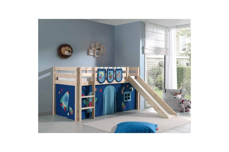 Halvhøj seng med gardin Pino Astro Naturlig, Naturlig, Med rutsjebane, Uden tunnel, 3 - Naturlig, Naturlig, Med rutsjebane, Uden tunnel, 3 - Møbler - Børnemøbler - Børneseng & juniorseng - Højseng børn