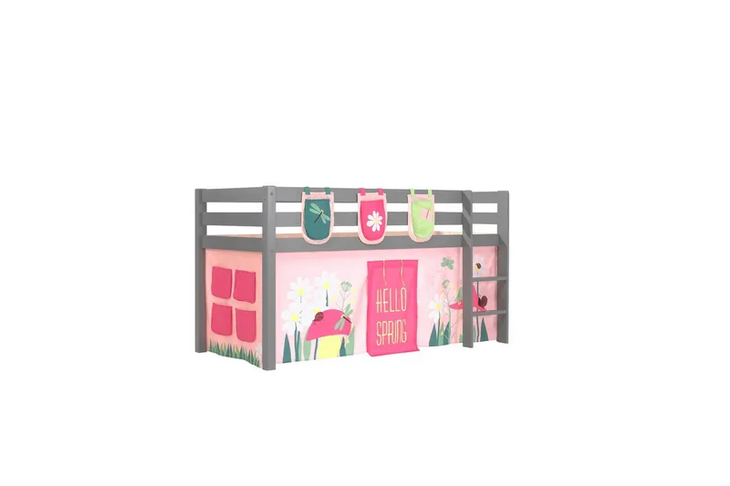 Halvhøj seng med gardin Pino Forår Grå, Grå, Uden rutsjebane, Uden tunnel, 3, Grå, Grå, Uden rutsjebane, Uden tunnel, 3