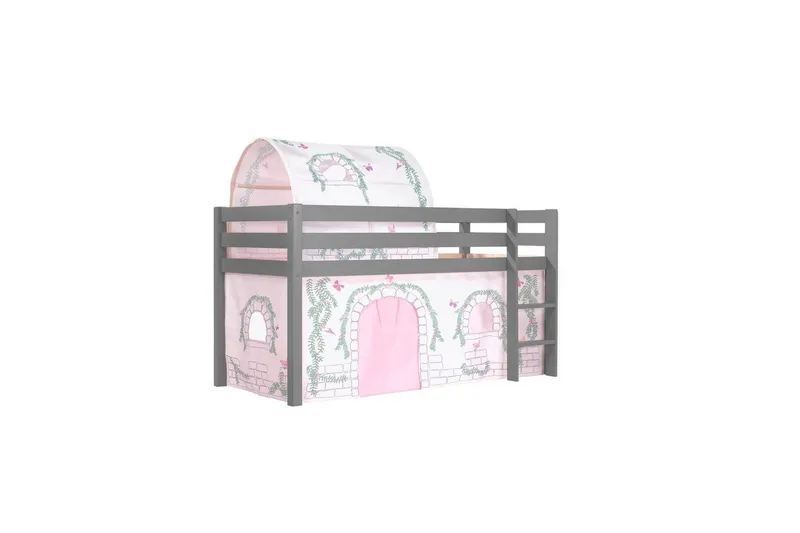 Halvhøj seng med gardin Pino Birdy Grå, Grå, Uden rutsjebane, Birdy, Ingen lommer, Grå, Grå, Uden rutsjebane, Birdy, Ingen lommer