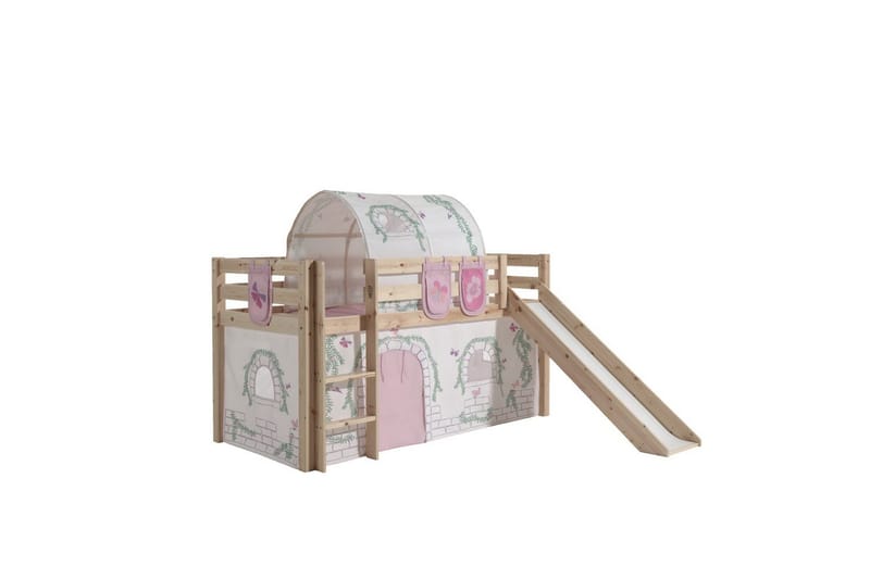 Halvhøj seng med gardin Pino Birdy Naturlig, Naturlig, Med rutsjebane, Birdy, 3, Naturlig, Naturlig, Med rutsjebane, Birdy, 3