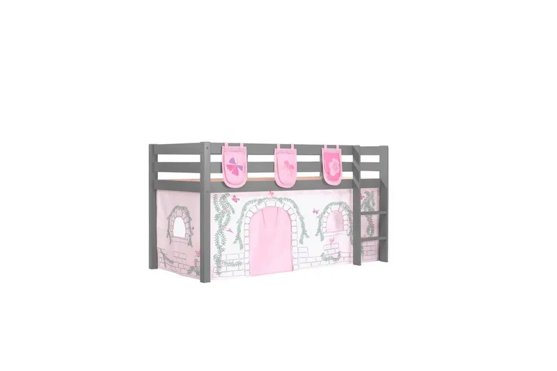 Halvhøj seng med gardin Pino Birdy Grå, Grå, Uden rutsjebane, Uden tunnel, 3, Grå, Grå, Uden rutsjebane, Uden tunnel, 3