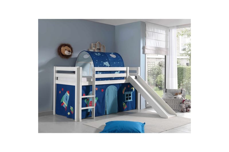Halvhøj seng med gardin Pino Astro Hvid, Hvid, Med rutsjebane, Med tunnel, Ingen lommer - Hvid, Hvid, Med rutsjebane, Med tunnel, Ingen lommer - Møbler - Børnemøbler - Børneseng & juniorseng - Højseng børn