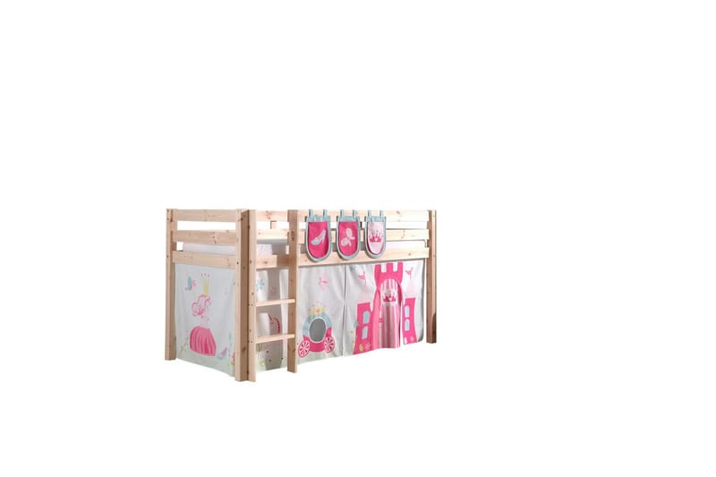 Halvhøj seng med gardin Pino Prinsesse Naturlig, Naturlig, Uden rutsjebane, Uden tunnel, 3 - Naturlig, Naturlig, Uden rutsjebane, Uden tunnel, 3 - Møbler - Børnemøbler - Børneseng & juniorseng - Højseng børn