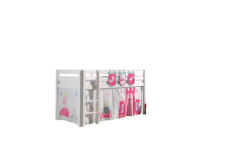 Halvhøj seng med gardin Pino Prinsesse Hvid, Hvid, Uden rutsjebane, Uden tunnel, 3, Hvid, Hvid, Uden rutsjebane, Uden tunnel, 3