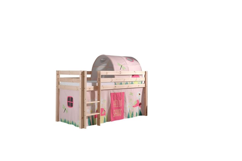 Halvhøj seng med gardin Pino Forår Naturlig, Naturlig, Uden rutsjebane, Forår, Fjeder, Uden lommer, Naturlig, Naturlig, Uden rutsjebane, Forår, Fjeder, Uden lommer