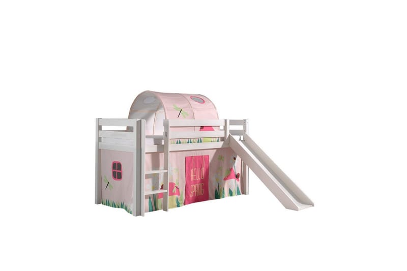 Halvhøj seng med gardin Pino Forår Hvid, Hvid, Med rutsjebane, Forår, Fjeder, Uden lommer, Hvid, Hvid, Med rutsjebane, Forår, Fjeder, Uden lommer