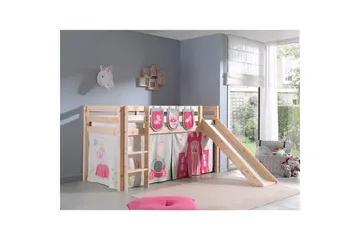 Halvhøj seng med gardin Pino Prinsesse Naturlig, Naturlig, Med rutsjebane, Uden tunnel, 3 - Naturlig, Naturlig, Med rutsjebane, Uden tunnel, 3 - Møbler - Børnemøbler - Børneseng & juniorseng - Husseng