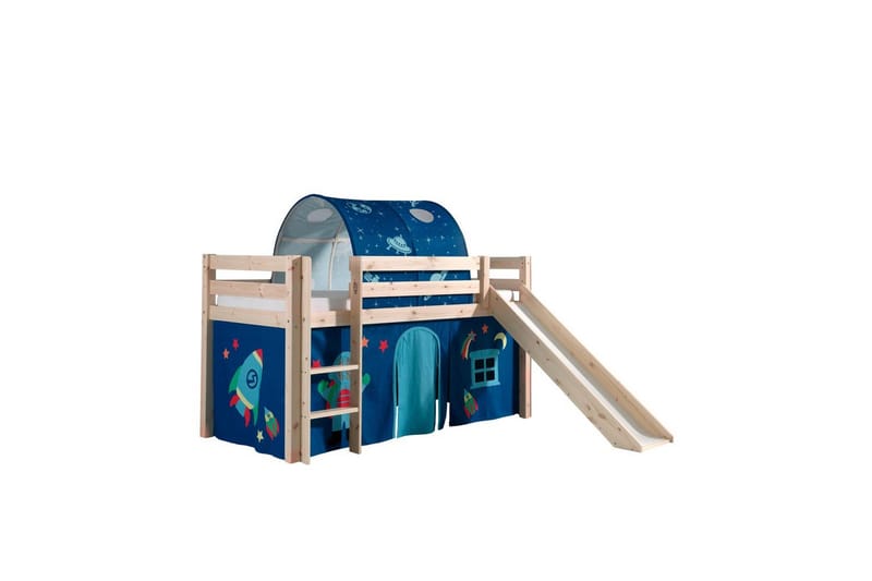 Halvhøj seng med gardin Pino Astro Naturlig, Naturlig, Med rutsjebane, Med tunnel, Ingen lommer, Naturlig, Naturlig, Med rutsjebane, Med tunnel, Ingen lommer