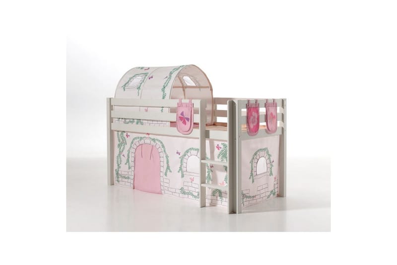 Halvhøj seng med gardin Pino Birdy Hvid, Hvid, Uden rutsjebane, Birdy, 3, Hvid, Hvid, Uden rutsjebane, Birdy, 3