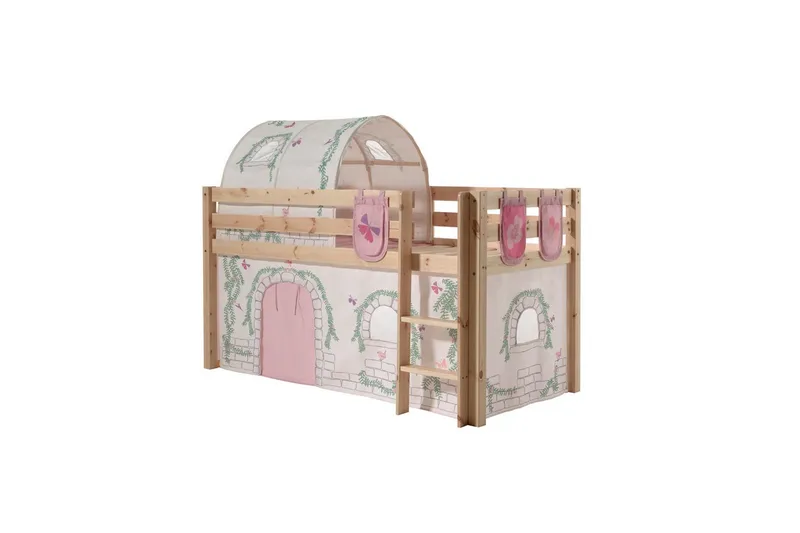 Halvhøj seng med gardin Pino Birdy Naturlig, Naturlig, Uden rutsjebane, Birdy, 3 - Naturlig, Naturlig, Uden rutsjebane, Birdy, 3 - Møbler - Børnemøbler - Børneseng & juniorseng - Højseng børn