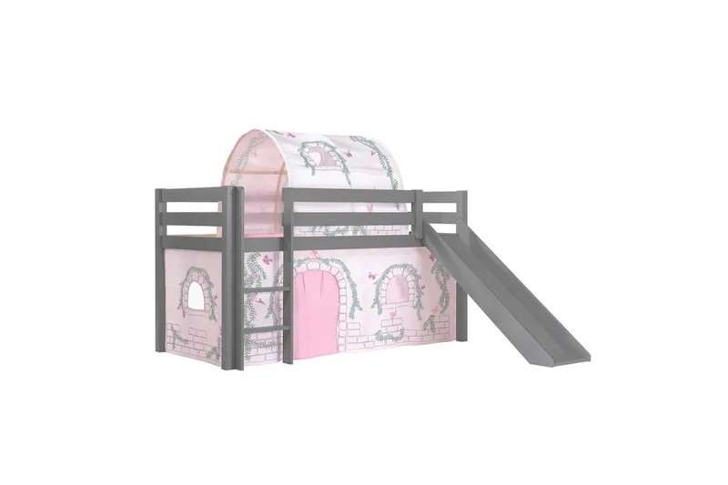 Halvhøj seng med gardin Pino Birdy Grå, Grå, Med rutsjebane, Birdy, Ingen lommer, Grå, Grå, Med rutsjebane, Birdy, Ingen lommer