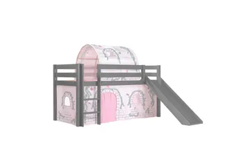 Halvhøj seng med gardin Pino Birdy Grå, Grå, Med rutsjebane, Birdy, Ingen lommer