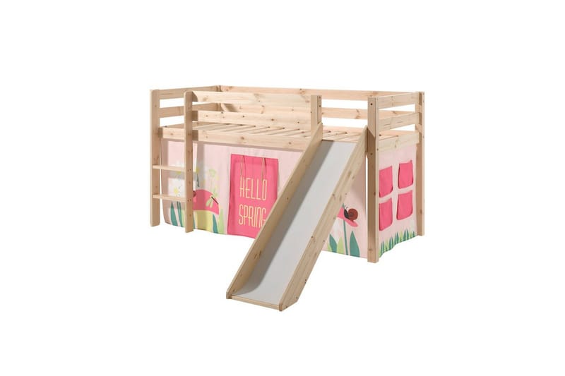 Halvhøj seng med gardin Pino Forår Naturlig, Naturlig, Med rutsjebane, Uden tunnel, Uden lommer, Naturlig, Naturlig, Med rutsjebane, Uden tunnel, Uden lommer