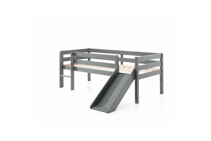 Halvhøj seng med rutsjebane Pino Grå, 85 cm, Grå, 85 cm