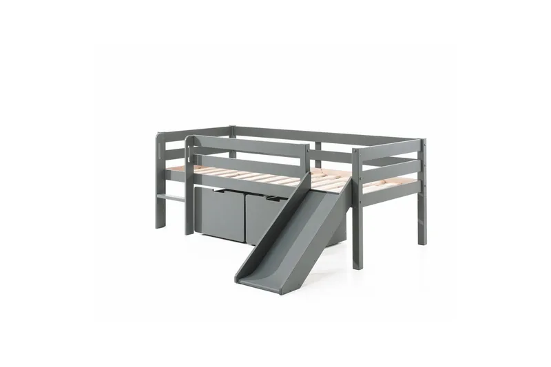 Halvhøj seng med stige og skuffer Pino Grå, Sæt med 2, Uden hængende hylde, Grå, Sæt med 2, Uden hængende hylde