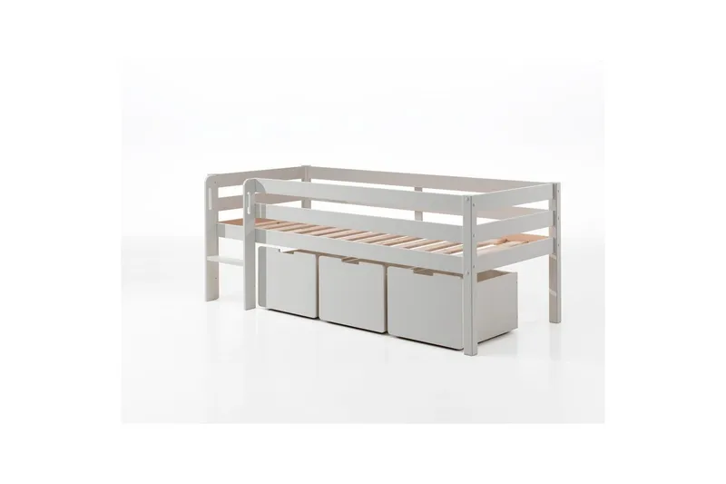 Halvhøj seng med stige og skuffer Pino Hvid, Sæt med 3, Uden hængende hylde, Hvid, Sæt med 3, Uden hængende hylde