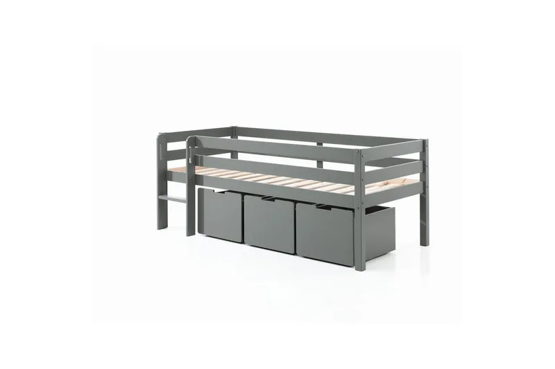 Halvhøj seng med stige og skuffer Pino Grå, Sæt med 3, Uden hængende hylde - Grå, Sæt med 3, Uden hængende hylde - Møbler - Børnemøbler - Børneseng & juniorseng - Højseng børn
