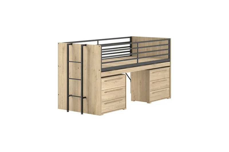 Halvhøj seng og 2 kommoder med 3 skuffer Sam Eg - Eg - Møbler - Børnemøbler - Børneseng & juniorseng - Højseng børn