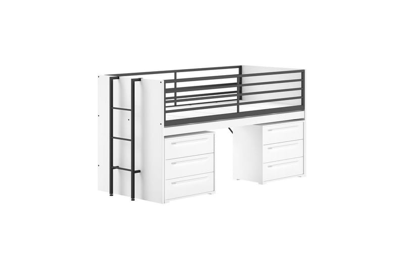 Halvhøj seng og 2 kommoder med 3 skuffer Sam Hvid, Hvid