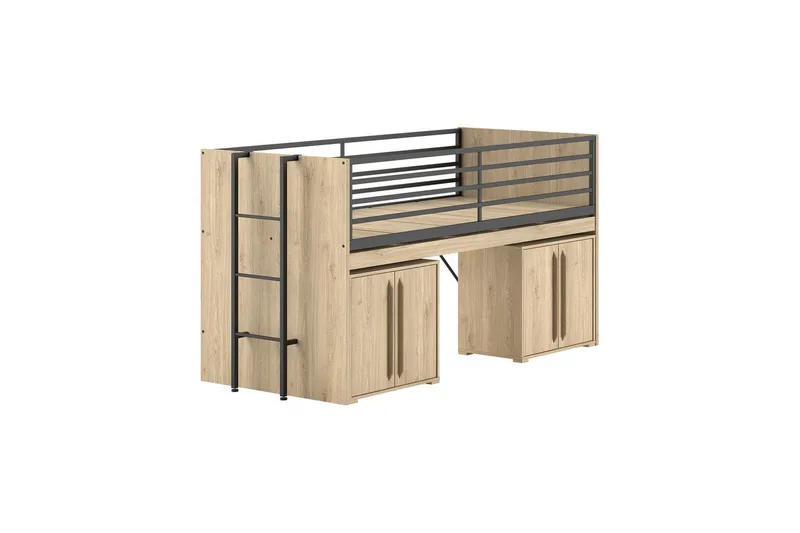 Halvhøj seng og 2 kommoder med døre Sam Eg, Eg