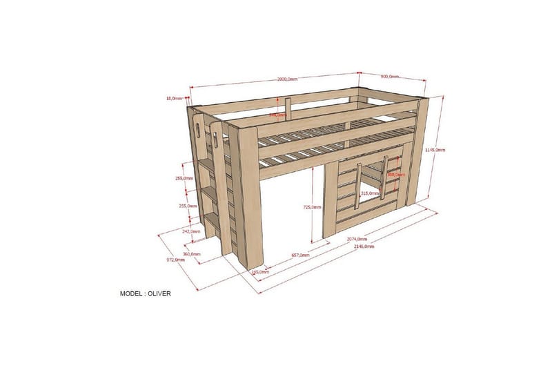 Halvhøj seng Oliver - Møbler - Børnemøbler - Børneseng & juniorseng