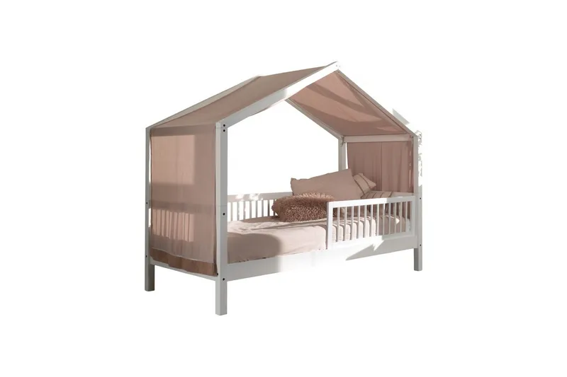 HouseBed med sikkerhedsskinne og tekstilsæt Forrest Hvid, Hvid