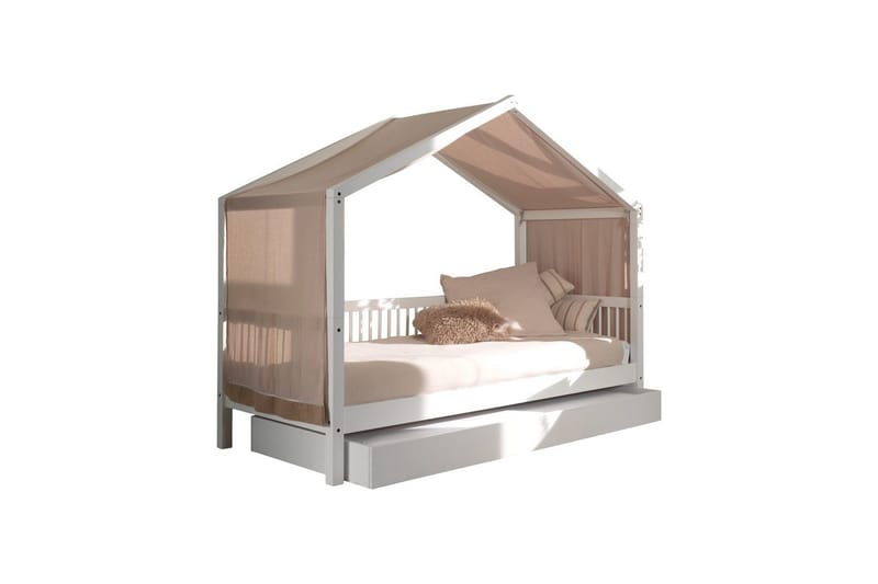 HouseBed med skuffe og tekstilsæt Forrest Hvid, Hvid