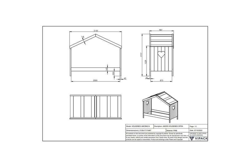 Husseng Amori 90 x 200 cm Hvid - Møbler - Børnemøbler - Børneseng & juniorseng - Husseng