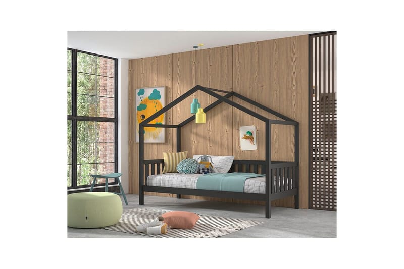 Husseng med Hegn Dallas 90x200 cm Antracit - Antracit - Møbler - Børnemøbler - Børneseng & juniorseng