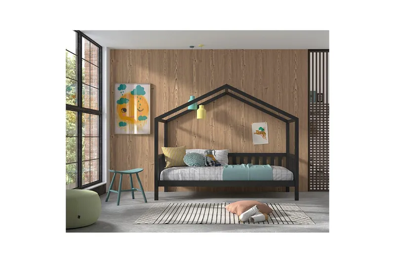 Husseng med Hegn Dallas 90x200 cm Antracit - Antracit - Møbler - Børnemøbler - Børneseng & juniorseng