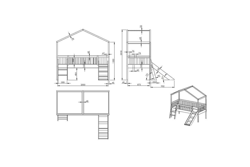 Husseng med Skuffe og Hegn Dallas 90x200 cm Antracit - Antracit - Møbler - Børnemøbler - Børneseng & juniorseng