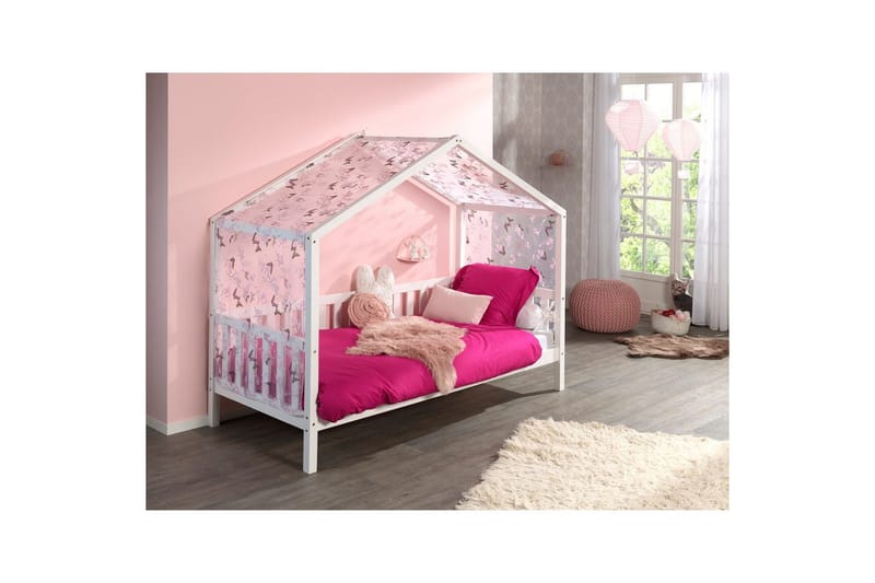 Husseng med Tekstilsæt Dallas 90x200 cm Hvid, Med hegn, Uden skuffe - Hvid, Med hegn, Uden skuffe - Møbler - Børnemøbler - Børneseng & juniorseng - Husseng