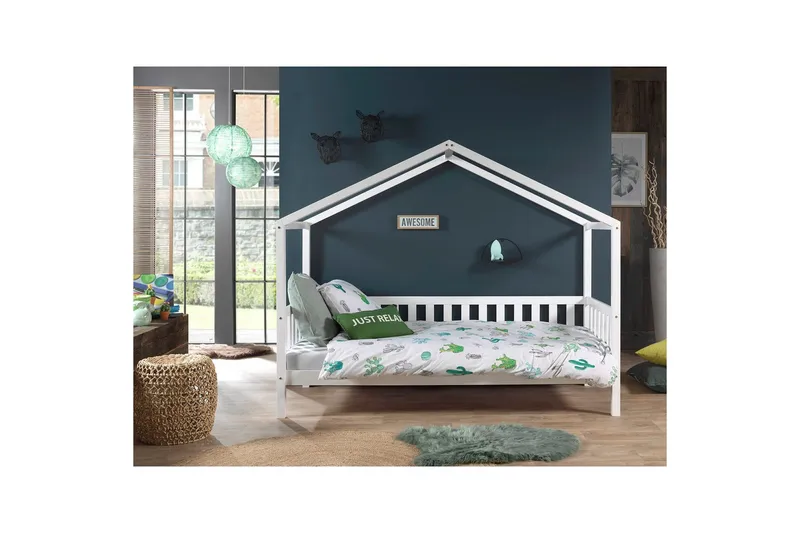 Husseng med Tekstilsæt Dallas 90x200 cm Hvid, Uden hegn, Med skuffe - Hvid, Uden hegn, Med skuffe - Møbler - Børnemøbler - Børneseng & juniorseng - Husseng