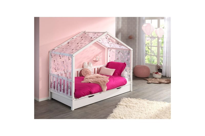Husseng med Tekstilsæt Dallas 90x200 cm Hvid, Uden hegn, Med skuffe - Hvid, Uden hegn, Med skuffe - Møbler - Børnemøbler - Børneseng & juniorseng - Husseng