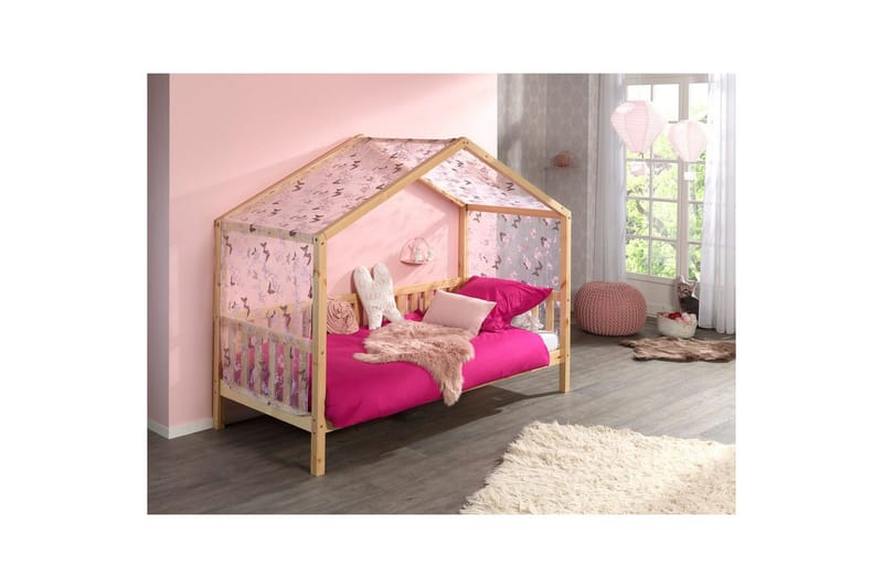 Husseng med Tekstilsæt Dallas 90x200 cm Naturlig, Med hegn, Uden skuffe - Naturlig, Med hegn, Uden skuffe - Møbler - Børnemøbler - Børneseng & juniorseng - Husseng