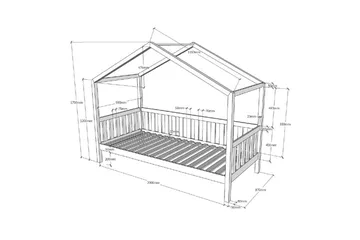Husseng med Tekstilsæt Dallas 90x200 cm Naturlig, Med hegn, Uden skuffe - Naturlig, Med hegn, Uden skuffe - Møbler - Børnemøbler - Børneseng & juniorseng - Husseng