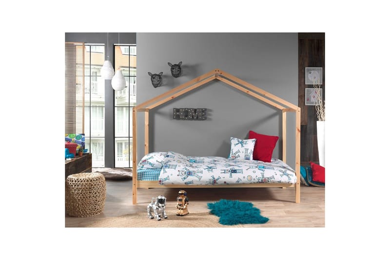 Husseng med Tekstilsæt Dallas 90x200 cm Naturlig, Uden hegn, Uden skuffe - Naturlig, Uden hegn, Uden skuffe - Møbler - Børnemøbler - Børneseng & juniorseng - Husseng
