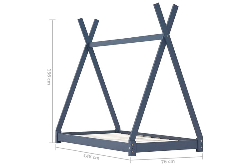 Sengestel Til Husseng 70 X 140 Cm Massivt Fyrretræ Grå - Grå - Møbler - Børnemøbler - Børneseng & juniorseng - Husseng