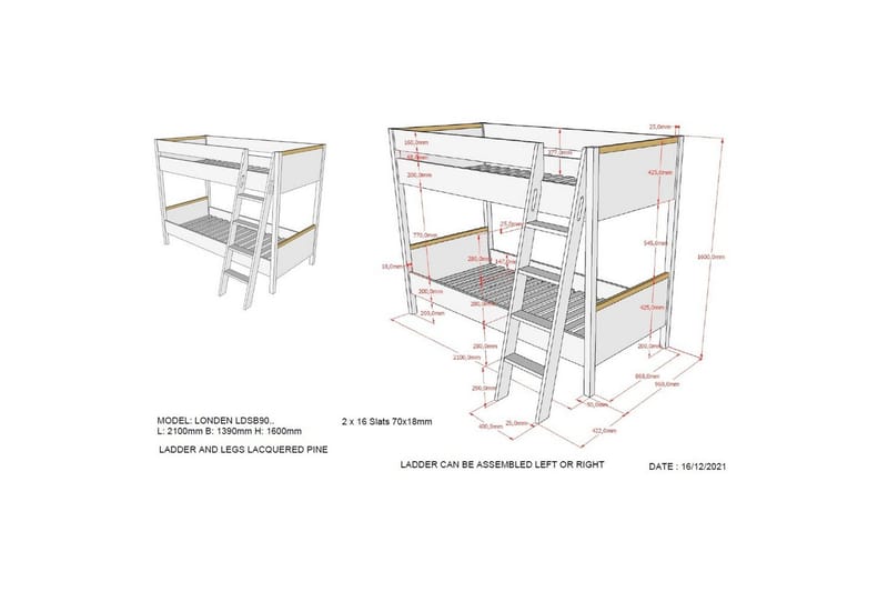 Køjeseng London Antracit - Antracit - Møbler - Børnemøbler - Børneseng & juniorseng - Køjeseng børn