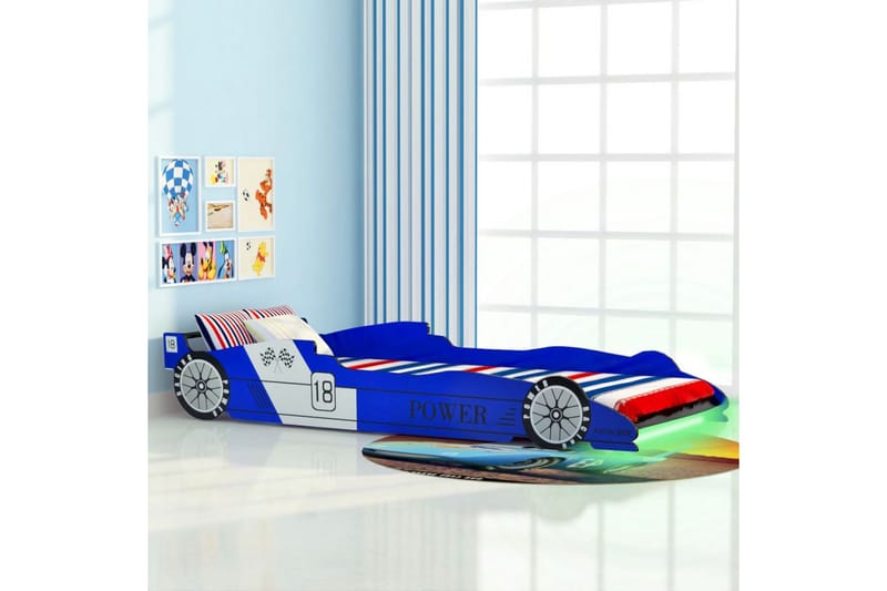Led Racerbilseng Til Børn 90 X 200 Cm Blå - Blå - Møbler - Børnemøbler - Børneseng & juniorseng