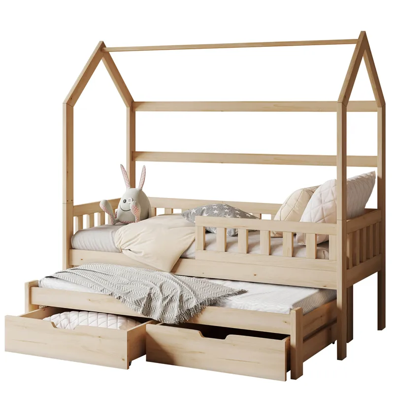Majbelle sengeramme husseng 80x180 cm med opbevaring og ekstra liggeplads, brun