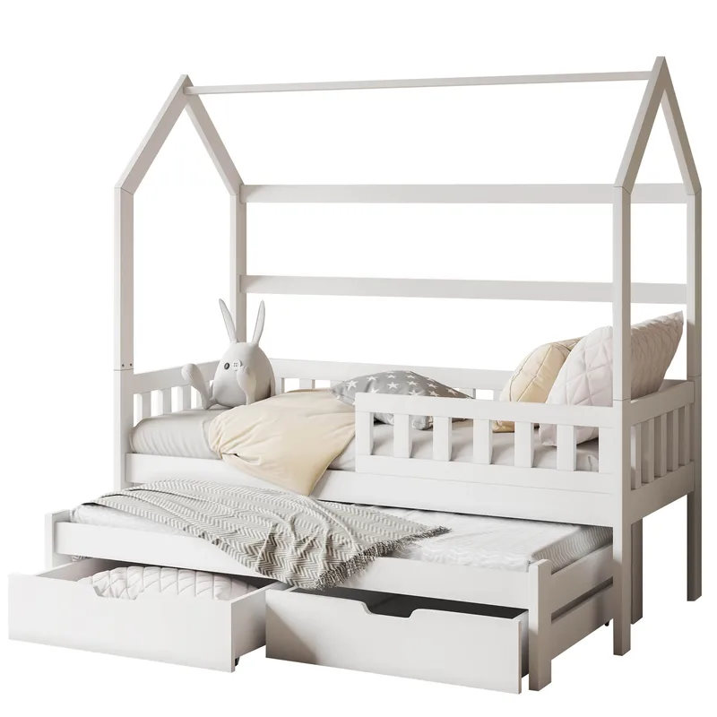 Majbelle sengeramme husseng 80x180 cm med opbevaring og ekstra liggeplads, hvid