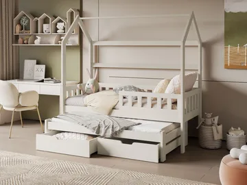 Majbelle sengeramme husseng 90x200 cm med opbevaring og ekstra liggeplads - beige - Møbler - Børnemøbler - Børneseng & juniorseng - Husseng