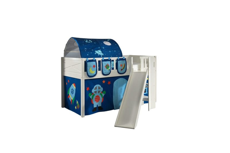 Mellemhøj seng med rutsjebane og matchende tekstilsæt (legetæppe, tunnel og opbevaringslommer) Scott Astro - Astro - Møbler - Børnemøbler - Børneseng & juniorseng - Højseng børn